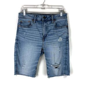 American Eagle Outfitters Airflex+ Distressed Denim Jean Shorts in Blue